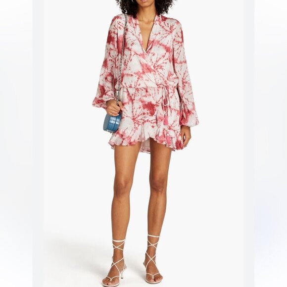 ROCOCO SAND Wrap-Effect Tie-Dyed Jacquard Mini Long Sleeve Dress - Picture 2 of 15